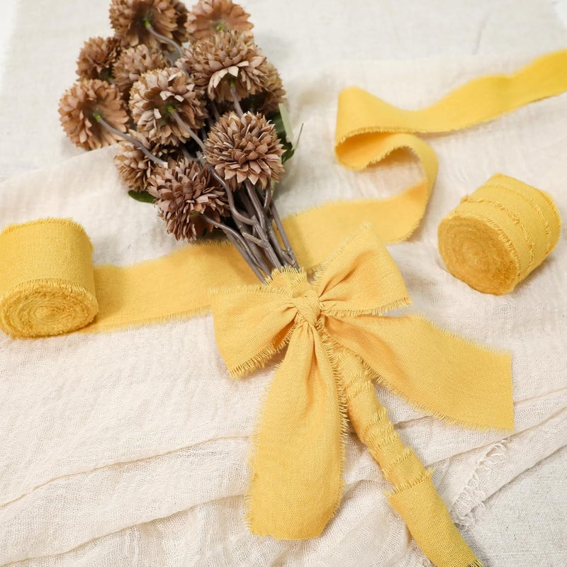 Keypan Yellow Ribbon 1-1/2 x 15 Yards Handmade Cotton Frayed Fringe Fabric Ribbons for Crafts Flower Bouquets Wedding Baby Shower Home DIY Decor - Image 4